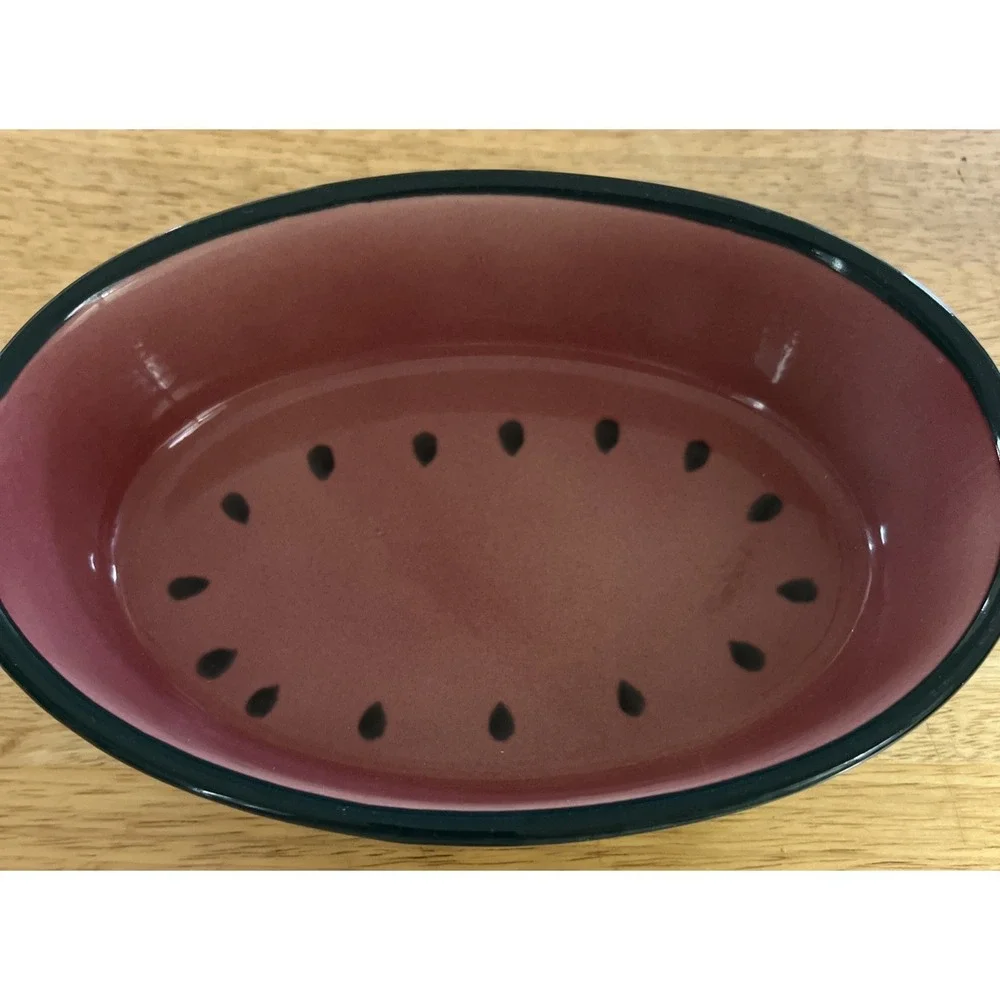 Watermelon Baking Serving Dish‎ Hand Painted Stoneware Oval 6x9